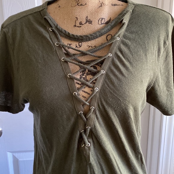 Express • olive lace up tee • small - Picture 3 of 8